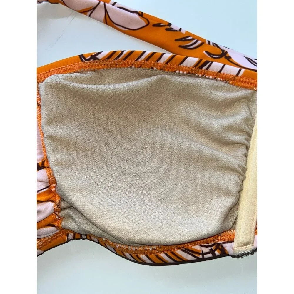 Kona Sol Women's Multi-Way Floral Strapless Bikini Top In Orange Size M (8-10)